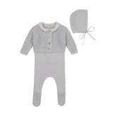 BEE & DEE 3PC WAFFLE CARDIGAN, RIBBED KNIT FOOTIE WITH BONNET SET